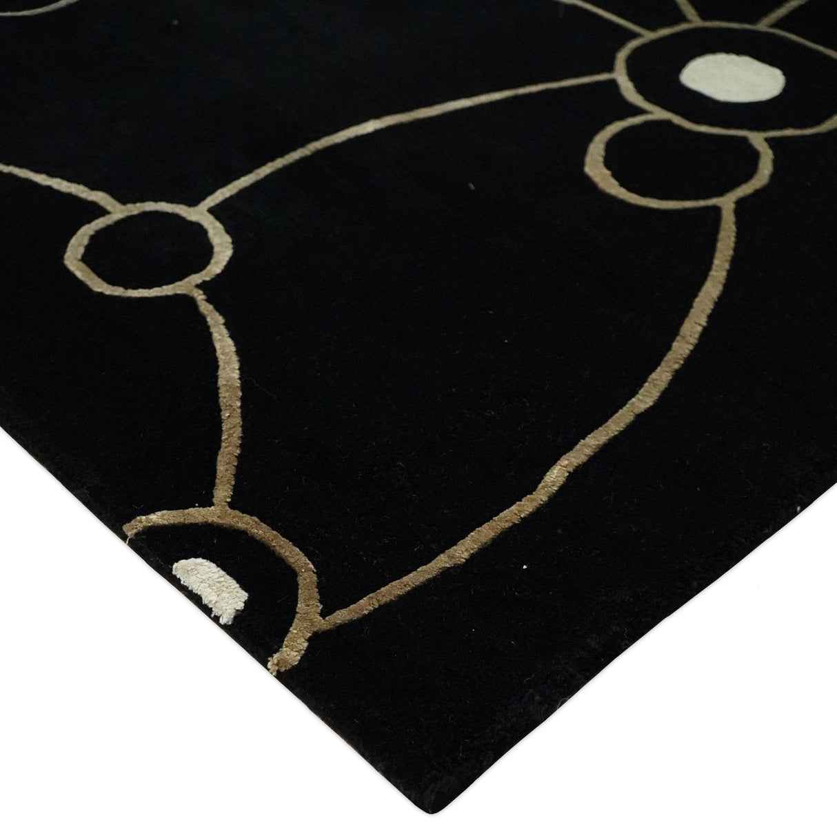 Modern 6x8 Black and Gold Wool and Silk Hand Woven Rug