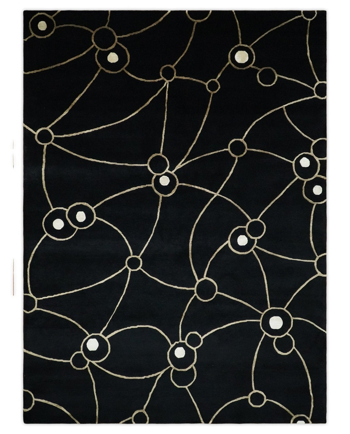 Modern 6x8 Black and Gold Wool and Silk Hand Woven Rug