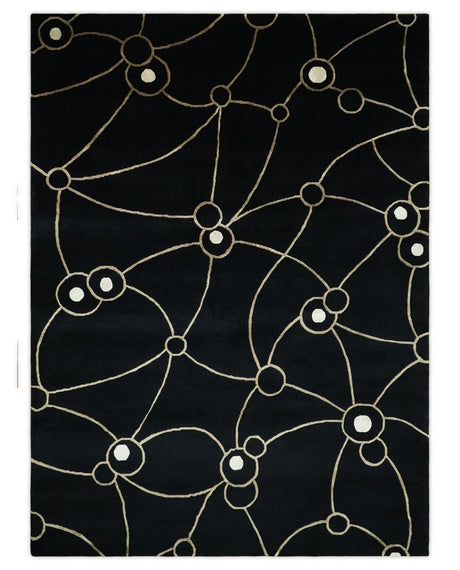 Modern 6x8 Black and Gold Wool and Silk Hand Woven Rug