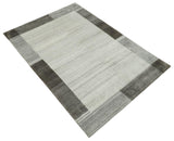 Modern 6x8 Ivory and Silver Wool Hand Woven Area Rug