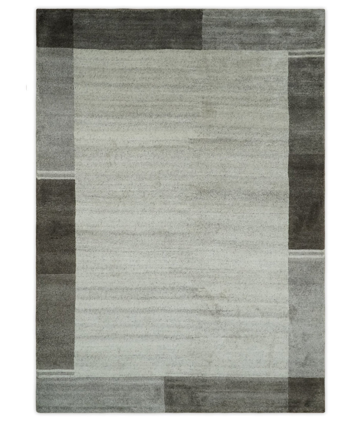 Modern 6x8 Ivory and Silver Wool Hand Woven Area Rug