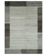 Modern 6x8 Ivory and Silver Wool Hand Woven Area Rug