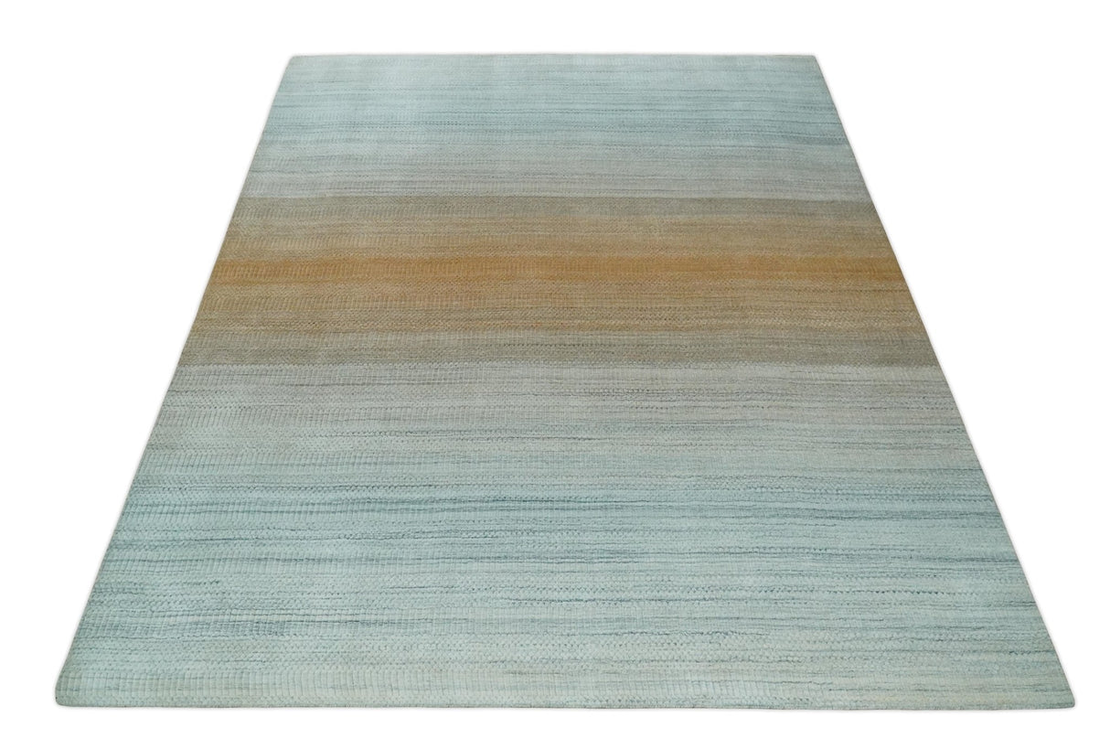 Modern 8x10 Hand Made Silver and Brown Blended Wool Flatwoven Area Rug