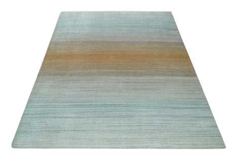 Modern 8x10 Hand Made Silver and Brown Blended Wool Flatwoven Area Rug