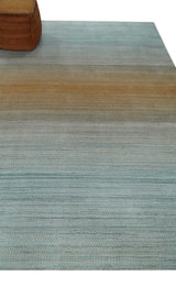 Modern 8x10 Hand Made Silver and Brown Blended Wool Flatwoven Area Rug