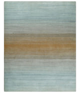 Modern 8x10 Hand Made Silver and Brown Blended Wool Flatwoven Area Rug