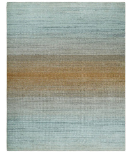 Modern 8x10 Hand Made Silver and Brown Blended Wool Flatwoven Area Rug