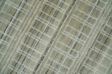 Modern 8x10 Hand Made Striped Olive and White Blended Wool Area Rug