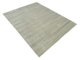Modern 8x10 Hand Made Striped Olive and White Blended Wool Area Rug