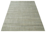 Modern 8x10 Hand Made Striped Olive and White Blended Wool Area Rug