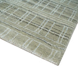 Modern 8x10 Hand Made Striped Olive and White Blended Wool Area Rug
