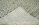 Modern 8x10 Hand Made Striped Olive and White Blended Wool Area Rug