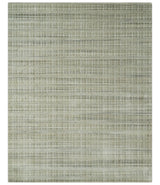 Modern 8x10 Hand Made Striped Olive and White Blended Wool Area Rug