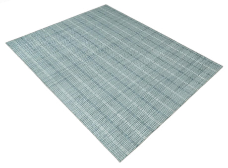 Modern 8x10 Hand Made striped silver and Gray Blended Wool Area Rug