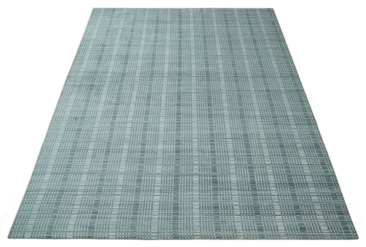 Modern 8x10 Hand Made striped silver and Gray Blended Wool Area Rug