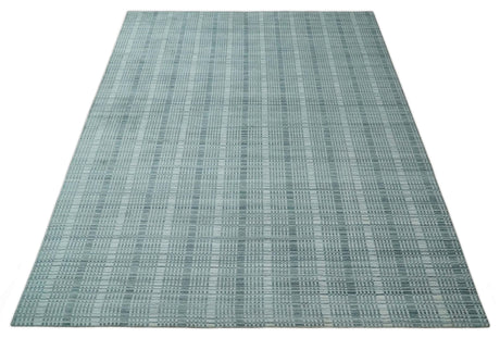 Modern 8x10 Hand Made striped silver and Gray Blended Wool Area Rug