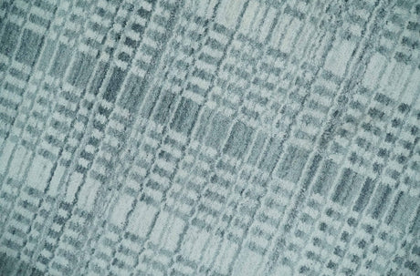Modern 8x10 Hand Made striped silver and Gray Blended Wool Area Rug