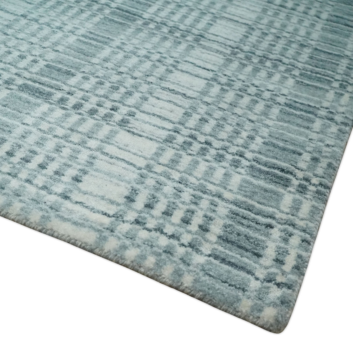 Modern 8x10 Hand Made striped silver and Gray Blended Wool Area Rug