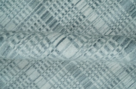 Modern 8x10 Hand Made striped silver and Gray Blended Wool Area Rug