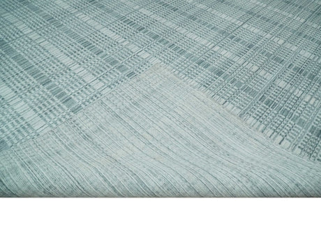 Modern 8x10 Hand Made striped silver and Gray Blended Wool Area Rug
