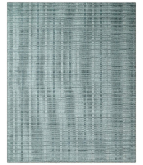 Modern 8x10 Hand Made striped silver and Gray Blended Wool Area Rug
