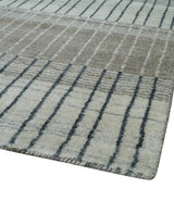 Modern 8x10 Hand Made Stripes Ivory and Brown Wool Flatwoven Area Rug