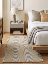 Modern Abstract 2x3 Beige and Gray Hand Knotted Wool and Silk Area Rug