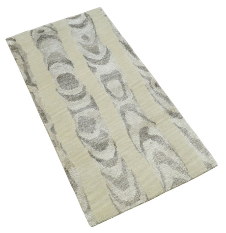 Modern Abstract 2x3 Beige and Gray Hand Knotted Wool and Silk Area Rug
