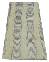 Modern Abstract 2x3 Beige and Gray Hand Knotted Wool and Silk Area Rug