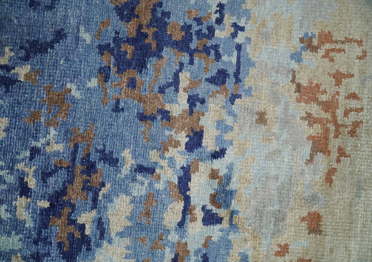 Modern Abstract 2x3 Blue And beige Bamboo Silk Hand Knotted Area Rug