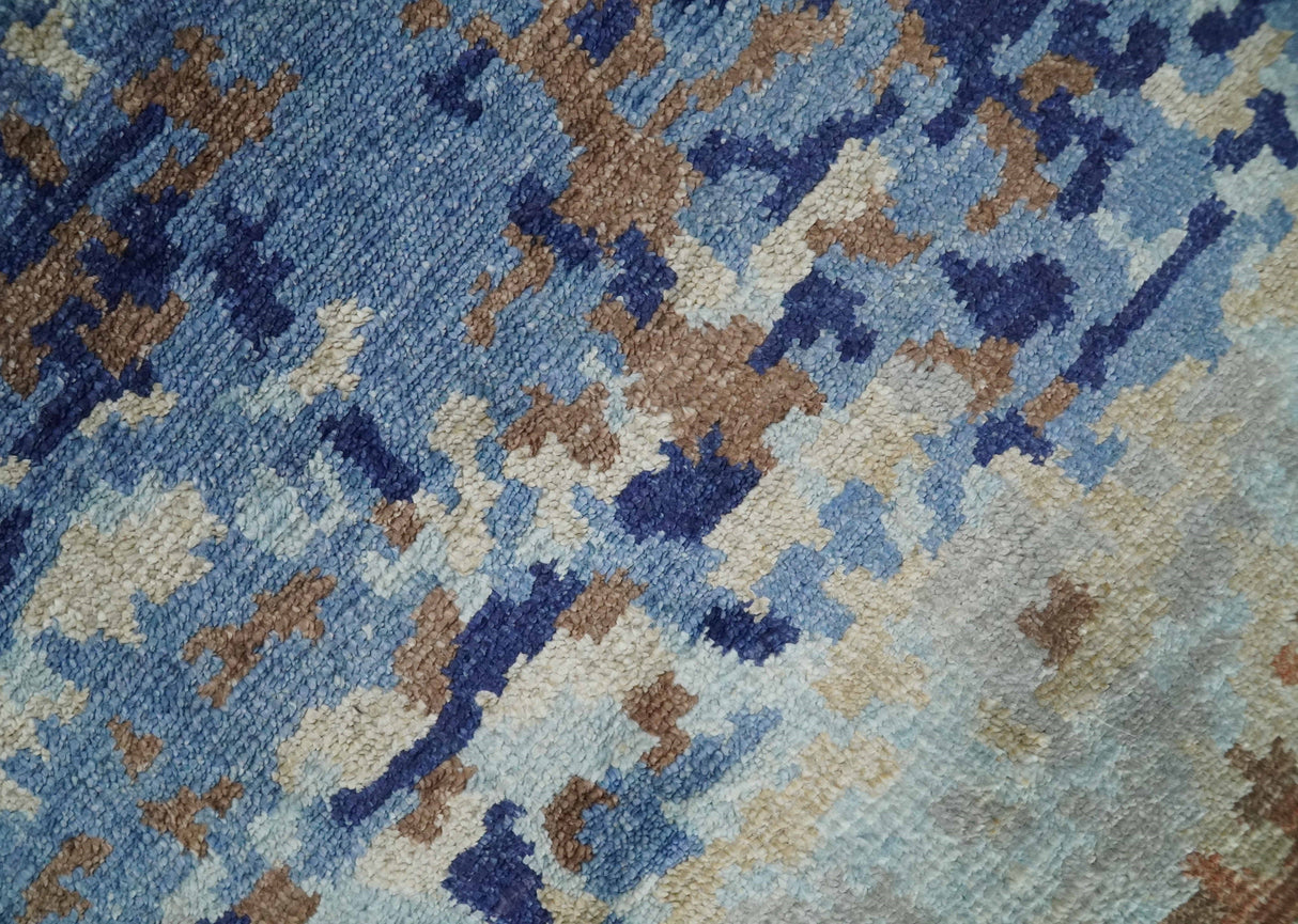 Modern Abstract 2x3 Blue And beige Bamboo Silk Hand Knotted Area Rug