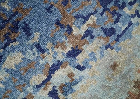 Modern Abstract 2x3 Blue And beige Bamboo Silk Hand Knotted Area Rug