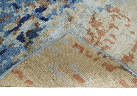 Modern Abstract 2x3 Blue And beige Bamboo Silk Hand Knotted Area Rug