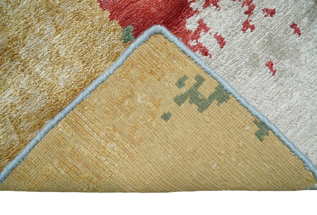 Modern Abstract 2x4 Blue, Red and Gold Hand Knotted bamboo silk Area Rug