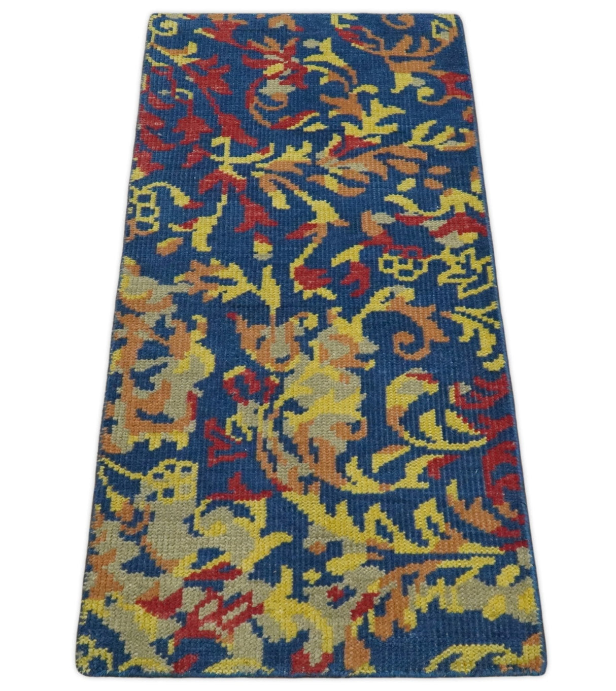 Modern Abstract 2x4 Blue, Red and Gold Hand Knotted Entryway Wool Area Rug