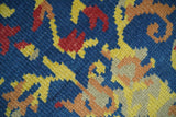 Modern Abstract 2x4 Blue, Red and Gold Hand Knotted Entryway Wool Area Rug
