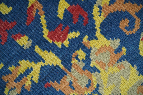 Modern Abstract 2x4 Blue, Red and Gold Hand Knotted Entryway Wool Area Rug