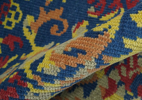 Modern Abstract 2x4 Blue, Red and Gold Hand Knotted Entryway Wool Area Rug