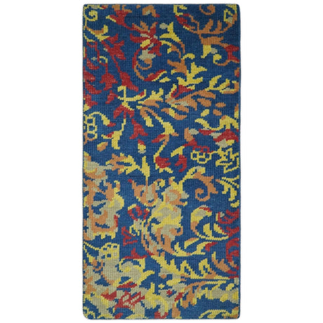 Modern Abstract 2x4 Blue, Red and Gold Hand Knotted Entryway Wool Area Rug | TRD3379124-Area Rug-Parc Decor