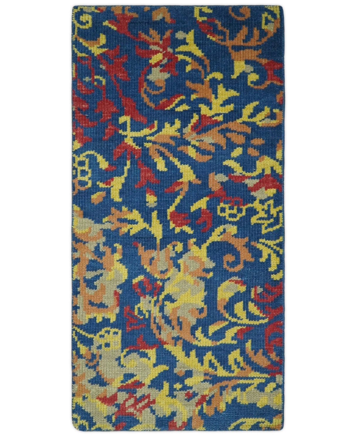 Modern Abstract 2x4 Blue, Red and Gold Hand Knotted Entryway Wool Area Rug