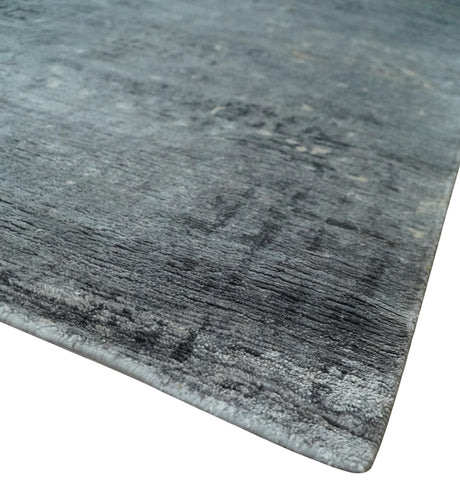 Modern Abstract 5.9x8.5 Silver, Beige and Charcoal Hand Knotted bamboo Silk Area Rug