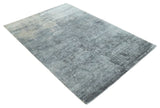 Modern Abstract 5.9x8.5 Silver, Beige and Charcoal Hand Knotted bamboo Silk Area Rug