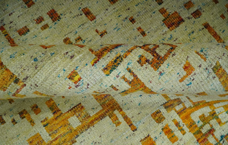 Modern Abstract 5x7 Gold and Beige Recycled Art Silk Area Rug