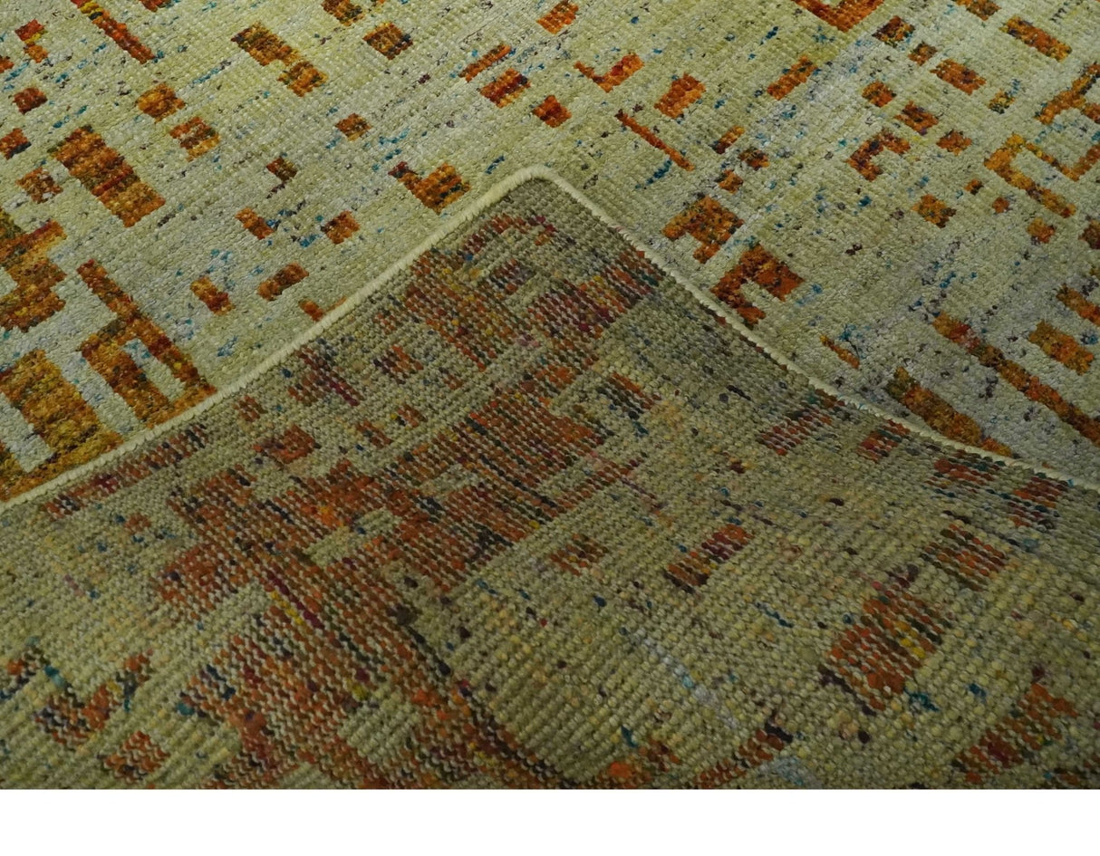 Modern Abstract 5x7 Gold and Beige Recycled Art Silk Area Rug