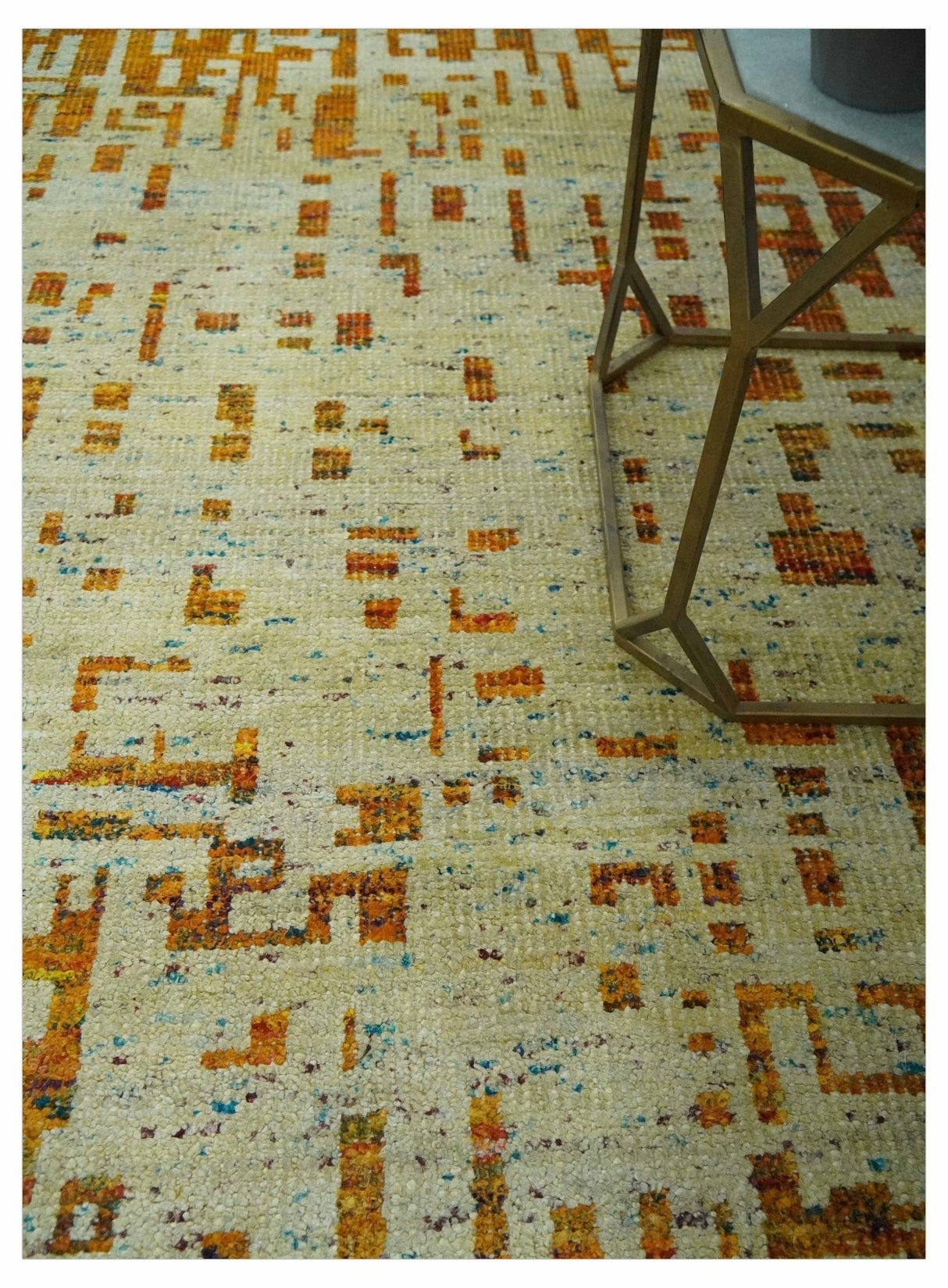 Modern Abstract 5x7 Gold and Beige Recycled Art Silk Area Rug-Area Rug-Parc Decor