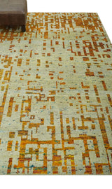 Modern Abstract 5x7 Gold and Beige Recycled Art Silk Area Rug-Area Rug-Parc Decor