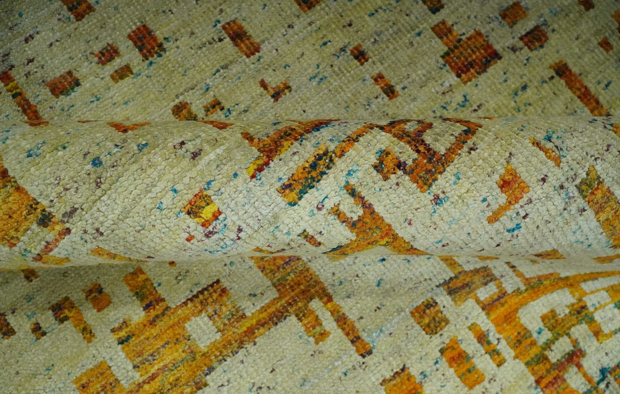 Modern Abstract 5x7 Gold and Beige Recycled Art Silk Area Rug-Area Rug-Parc Decor