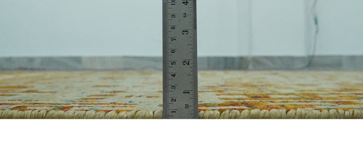 Modern Abstract 5x7 Gold and Beige Recycled Art Silk Area Rug-Area Rug-Parc Decor