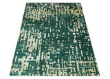Modern Abstract 5x7.6 Hand Knotted Green and Beige Contemporary Recycled Silk Rug