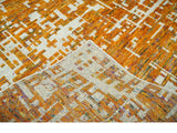 Modern Abstract 5x8 and 5.5x8.5 Gold and Ivory Recycled Art Silk Area Rug